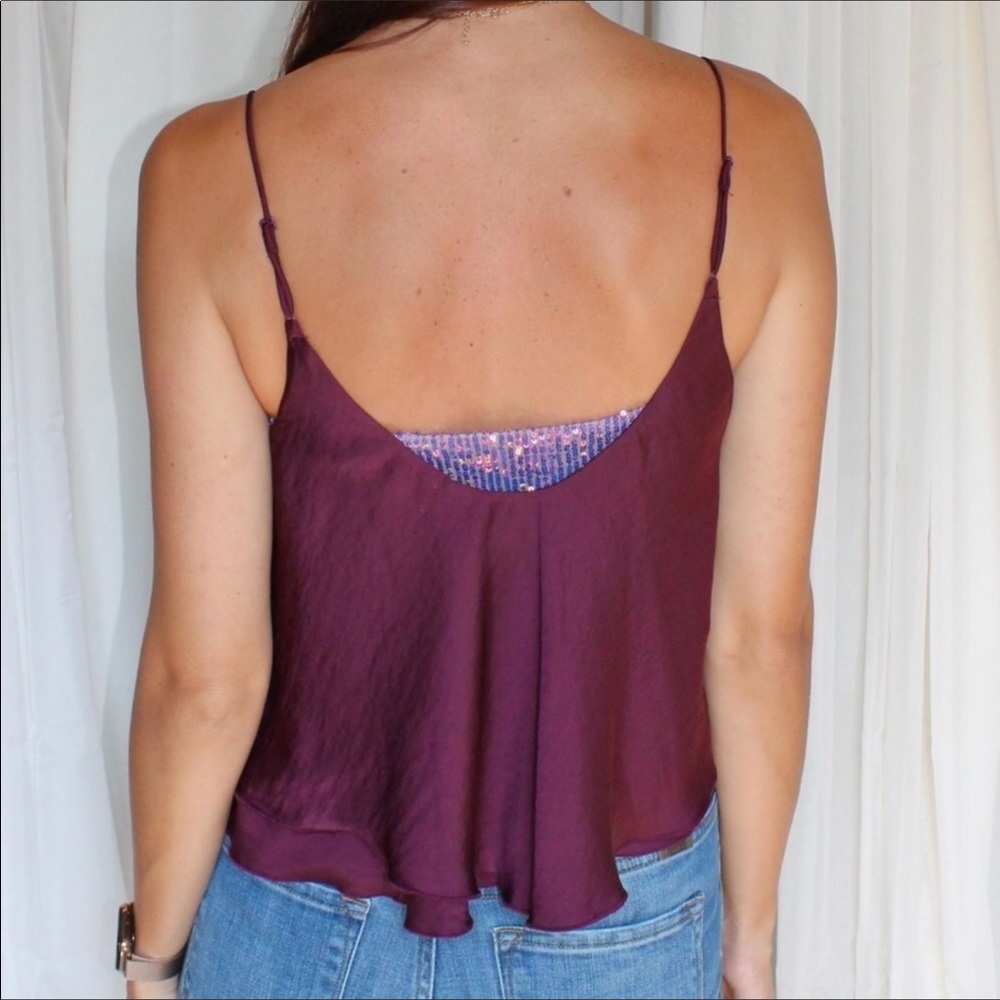 Free People “Turn it on” sequin camisole top burgundy and purple colors NWT - Picture 5 of 11